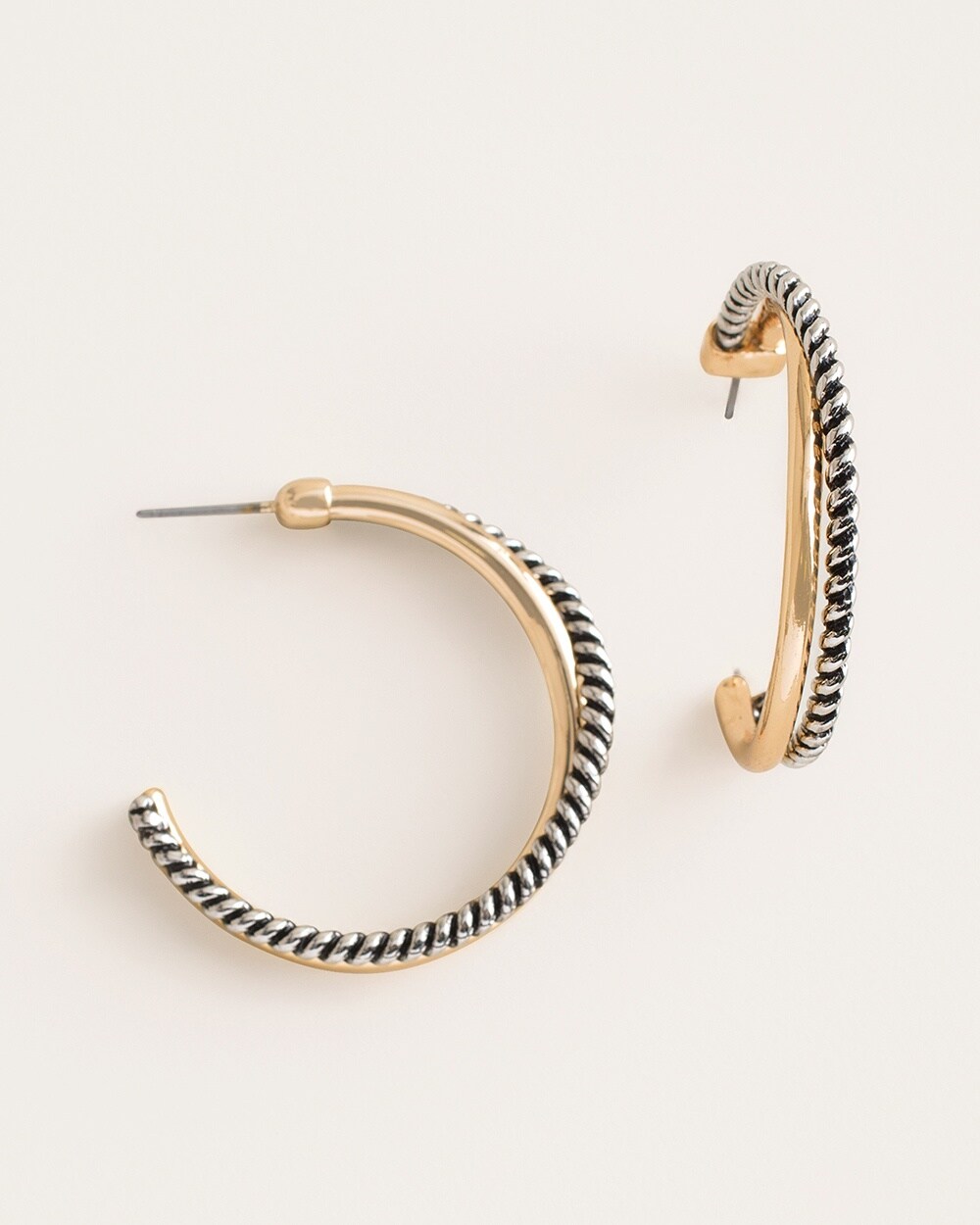 Mixed-Metal Ring Twist Hoop Earrings