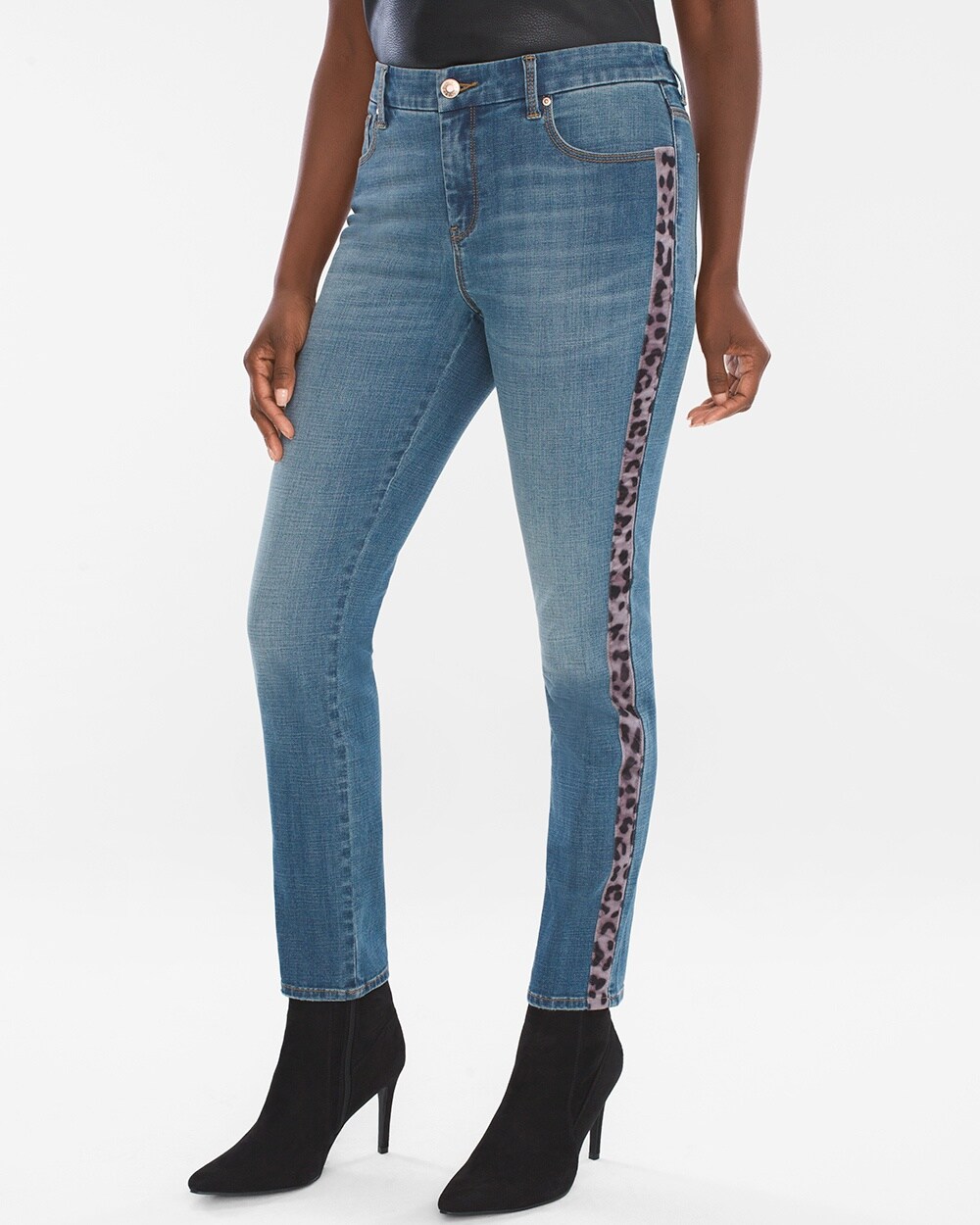 So Slimming Leopard-Print Side Seam Girlfriend Ankle Jeans