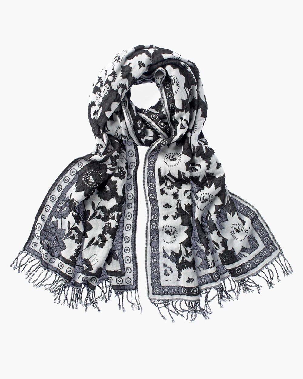 Black and White Floral Scarf