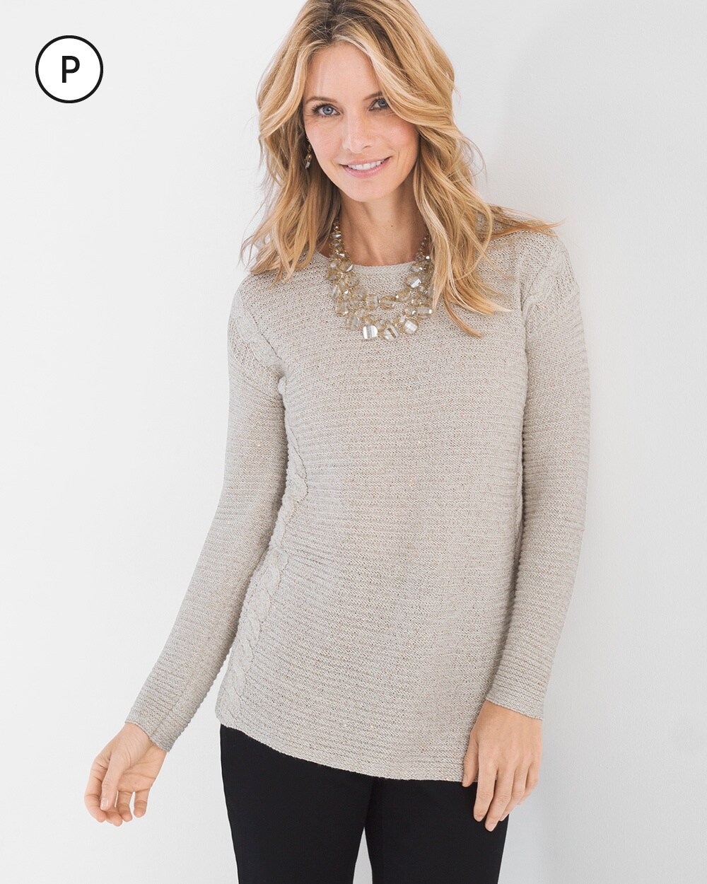 Petite Shine Cable-Detail Pullover
