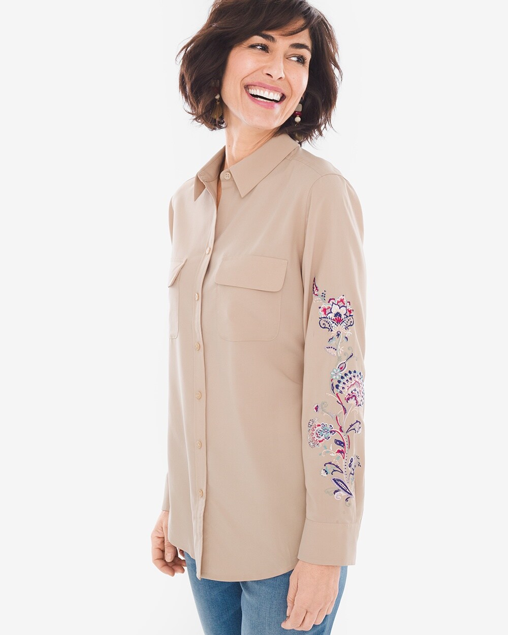 Silky Soft Embroidered-Sleeve Shirt