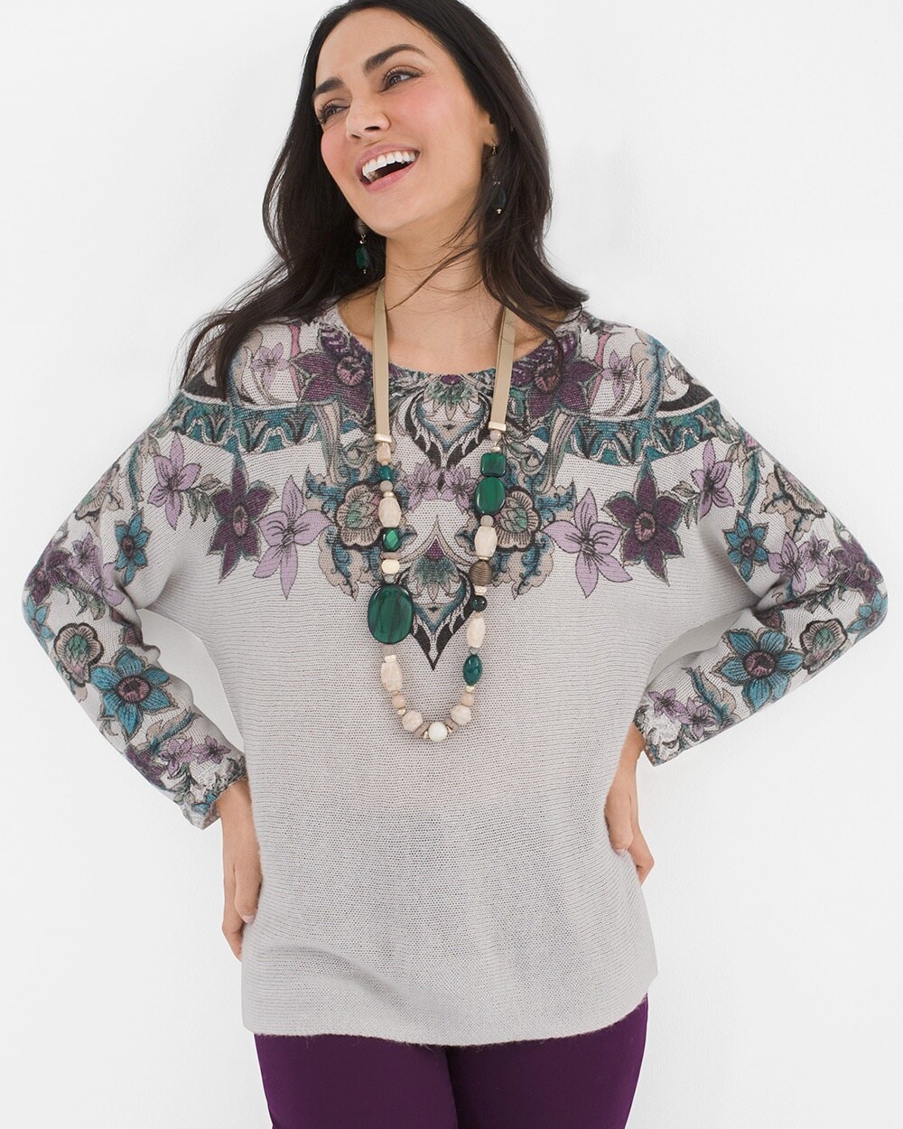 Long-Sleeve Floral Pullover Sweater