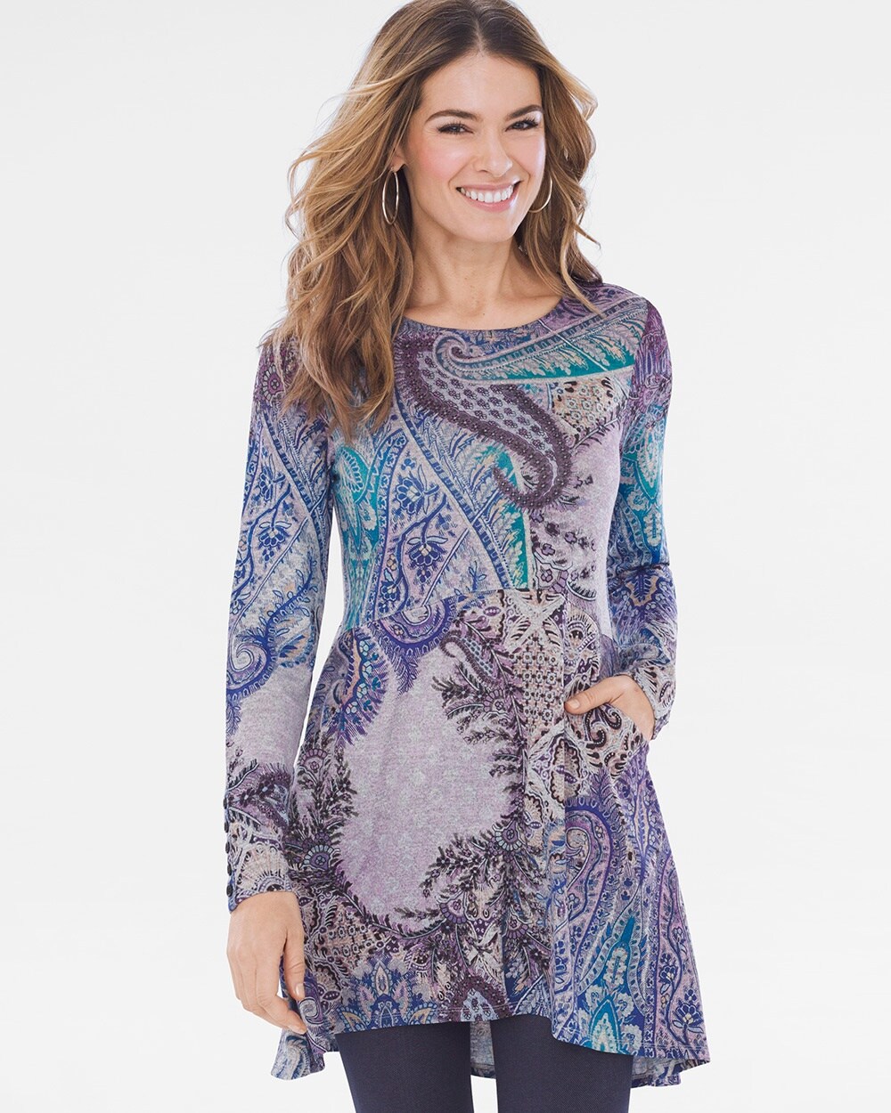 Cool Paisley Button-Sleeve Tunic