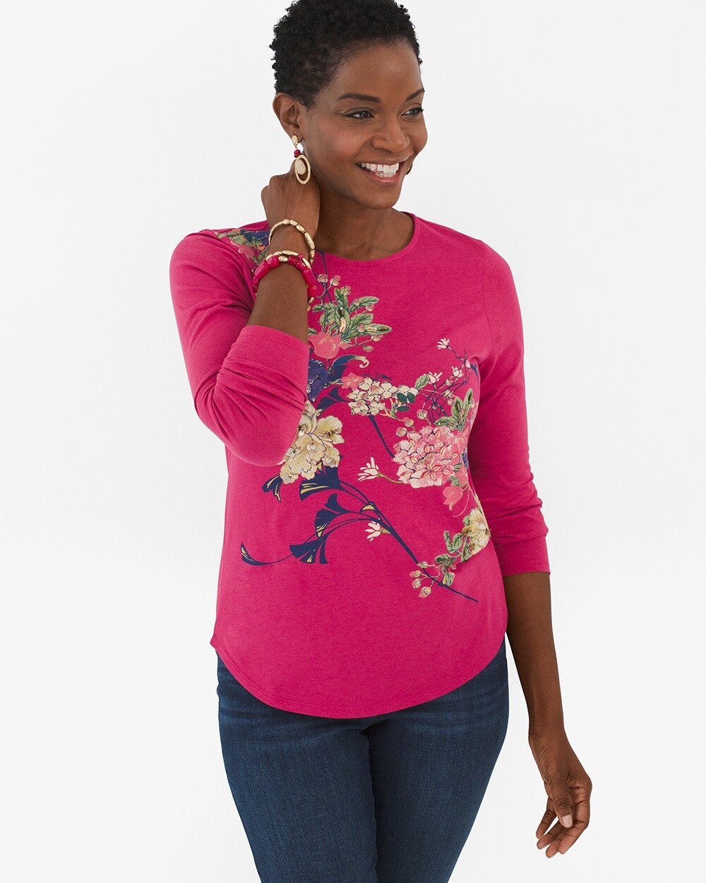 Floral-Embroidered Long-Sleeve Top