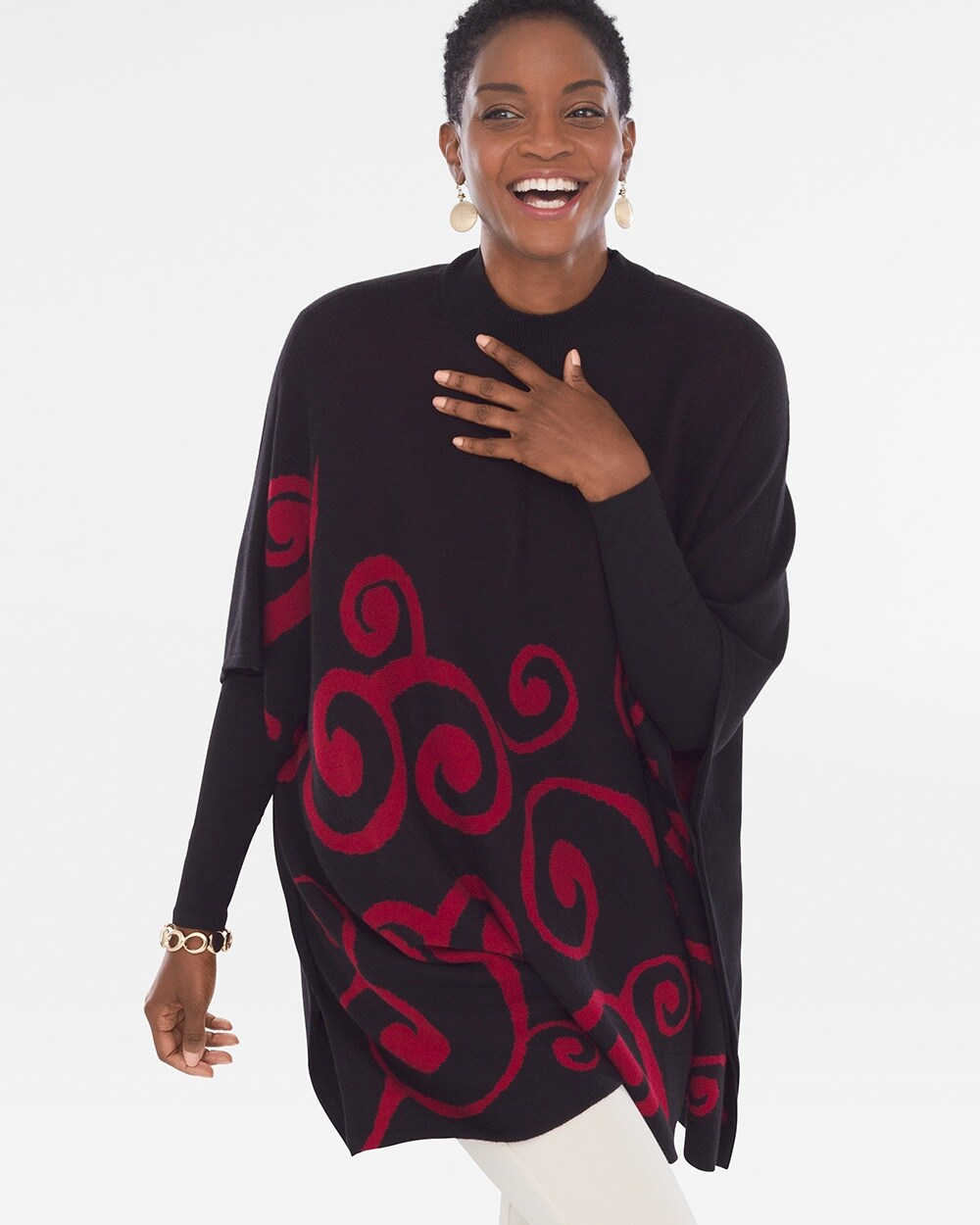 Red and Black Paisley Poncho