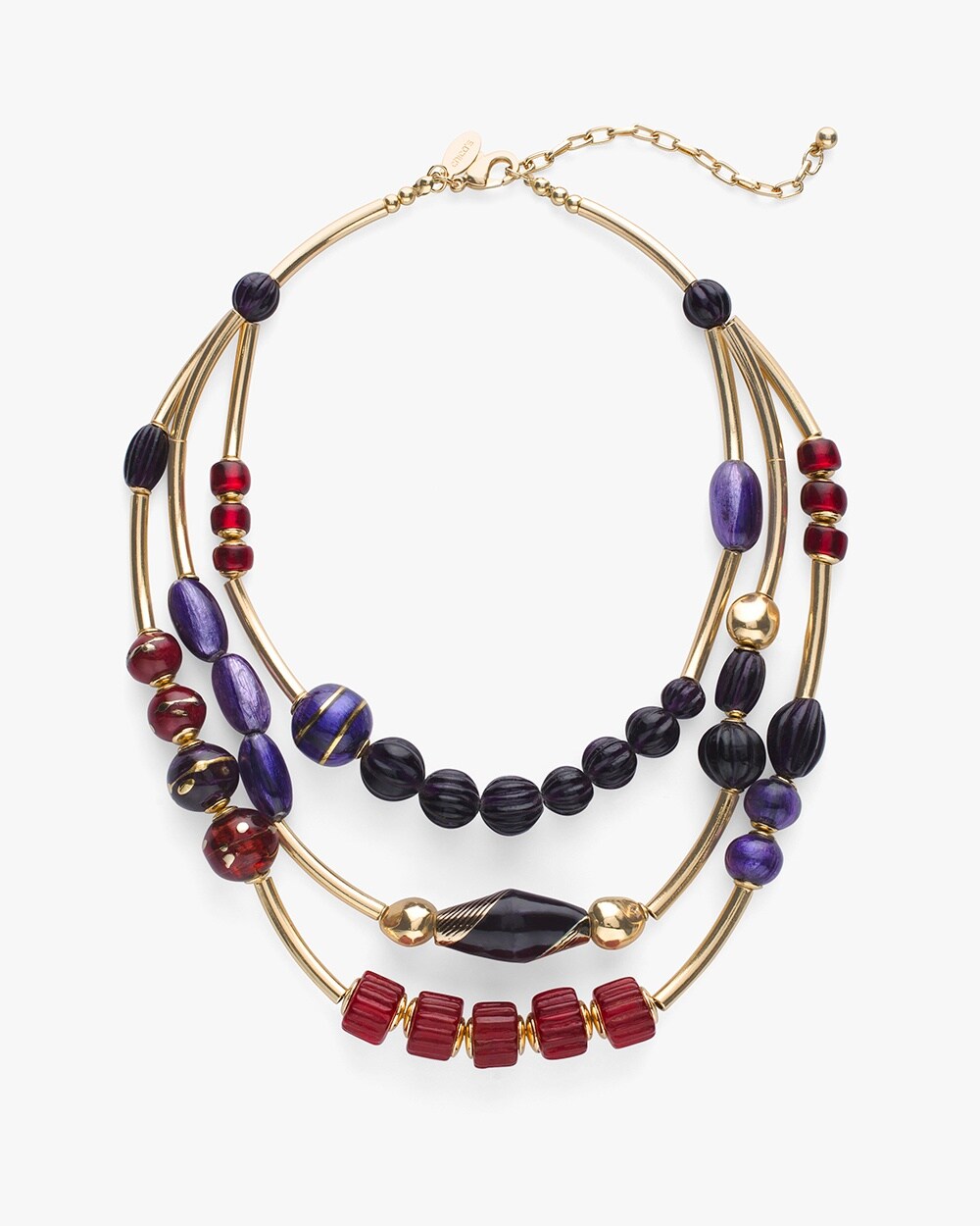 Short Red and Purple Multi-Strand Necklace