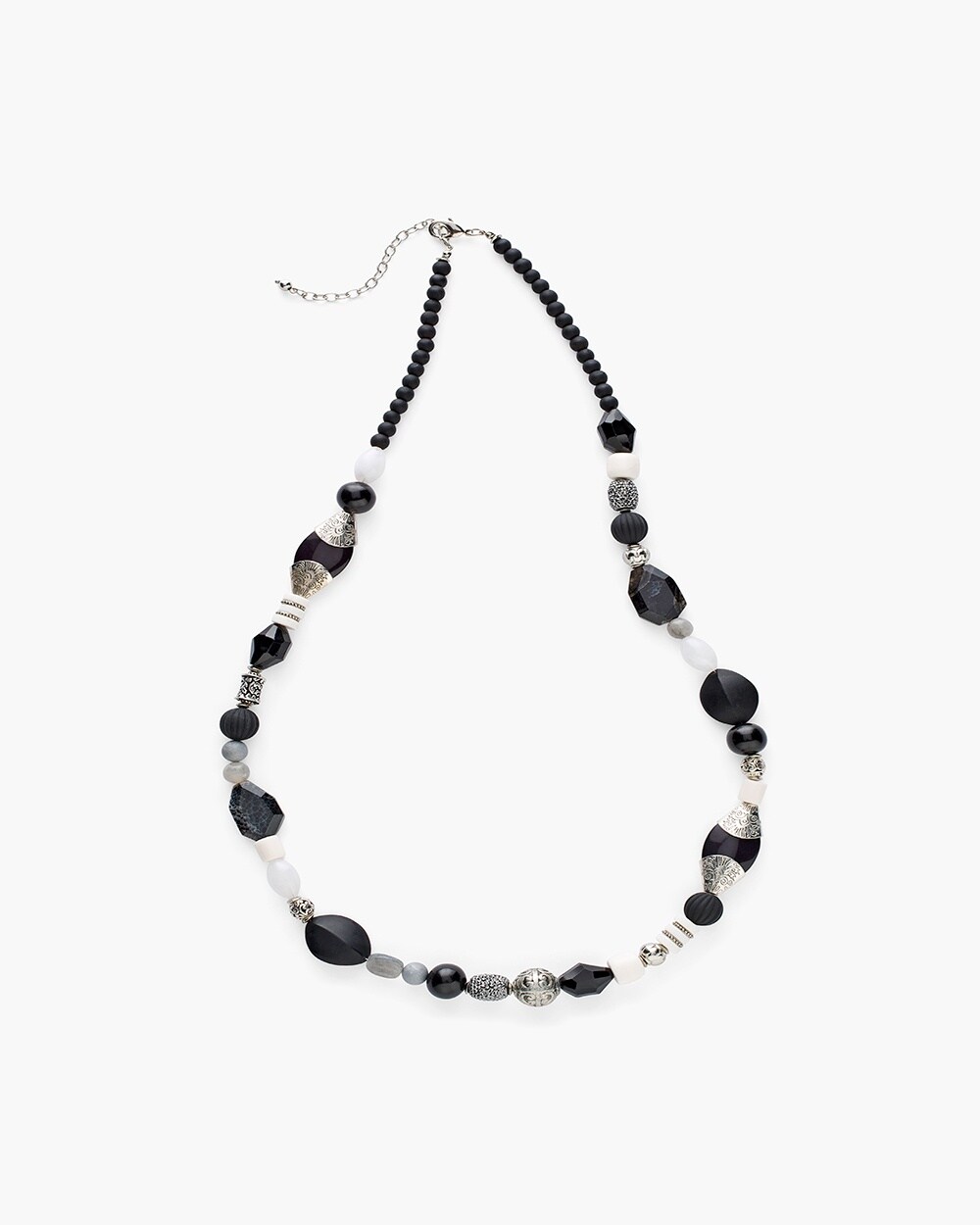 Long Black and White Single-Strand Necklace