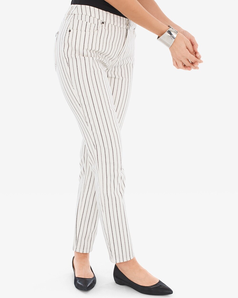So Slimming Textured-Stripe Girlfriend Ankle Jeans