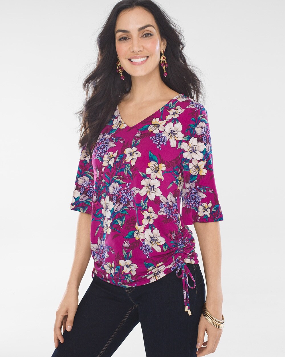 Floral Ruched-Detail Top