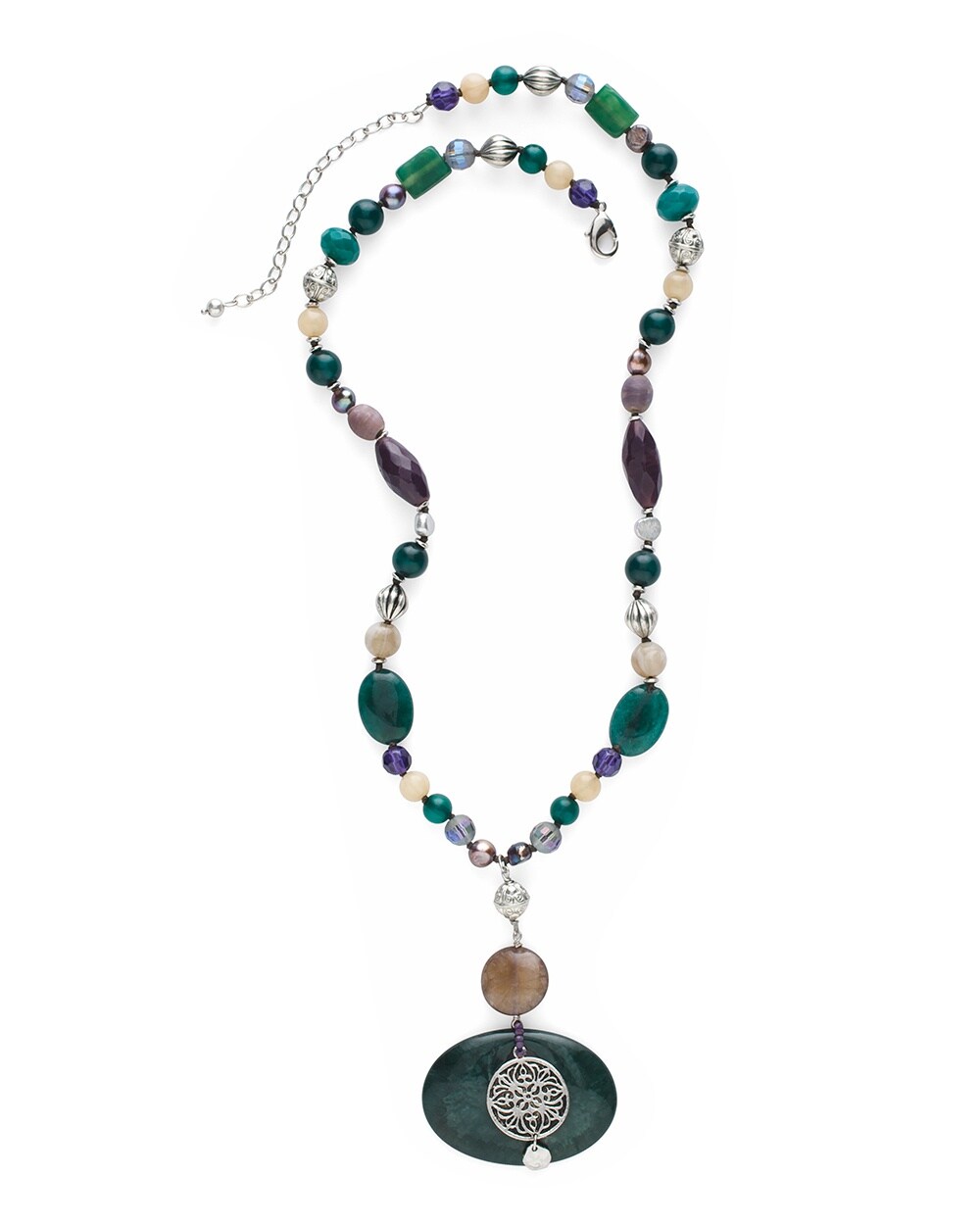 Long Green and Purple Pendant Necklace