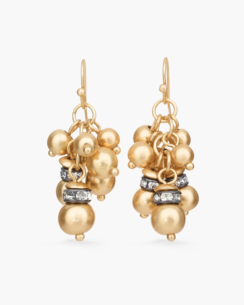 Gold-Tone Beaded Sparkle Cluster Earrings