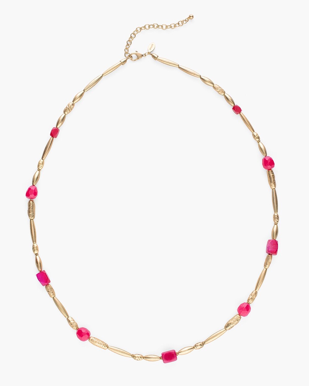 Long Gold-Tone and Pink Single-Strand Necklace