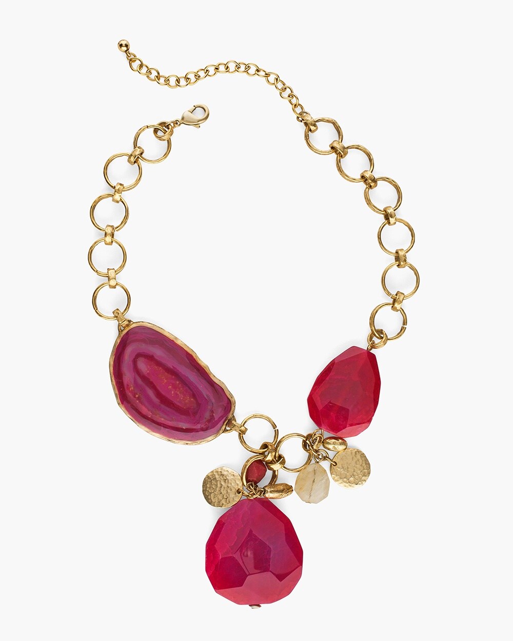 Gold-Tone and Pink Stone Bib Necklace