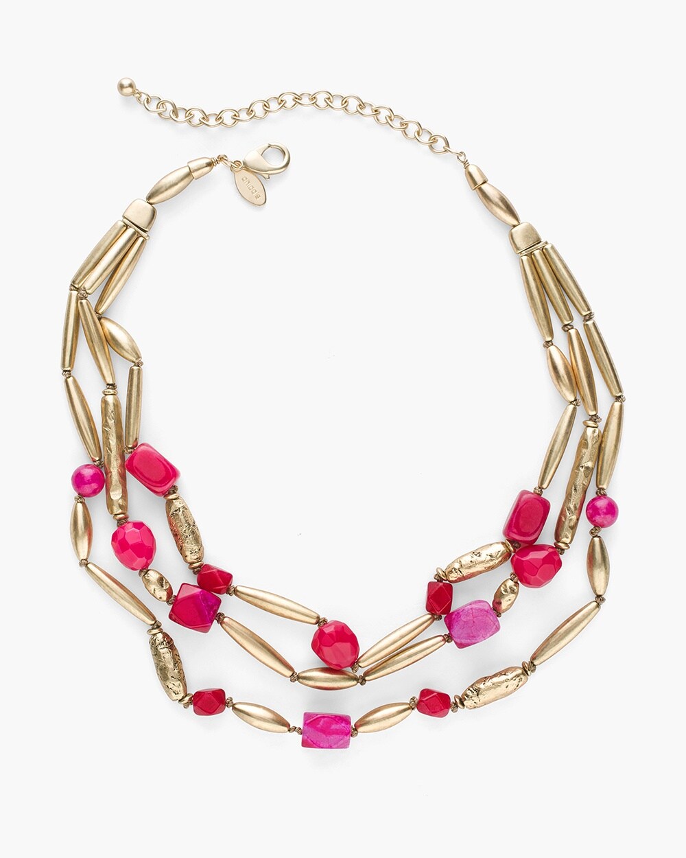 Short Gold-Tone and Pink Multi-Strand Necklace