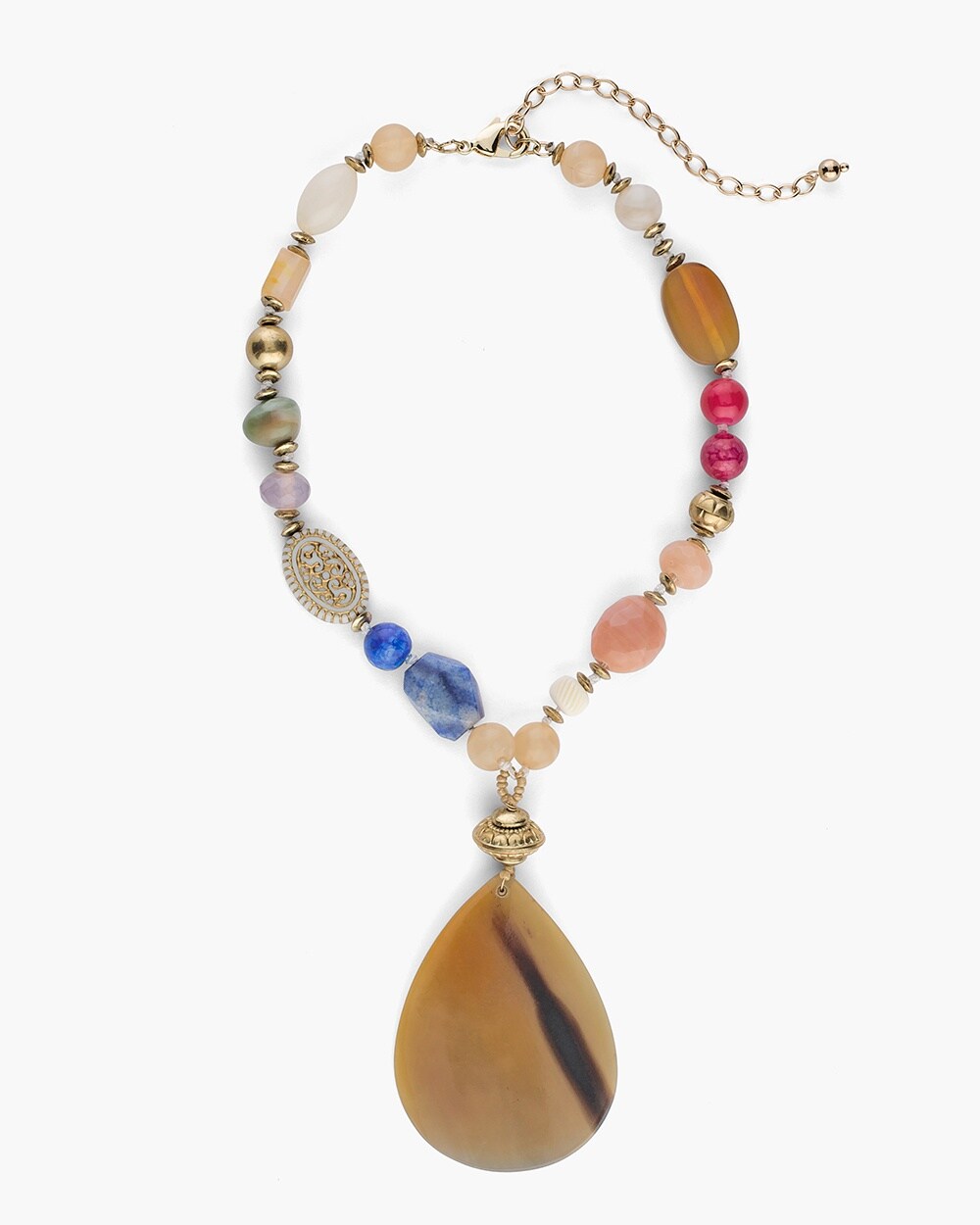 Short Multi-Colored Mixed-Bead Pendant Necklace