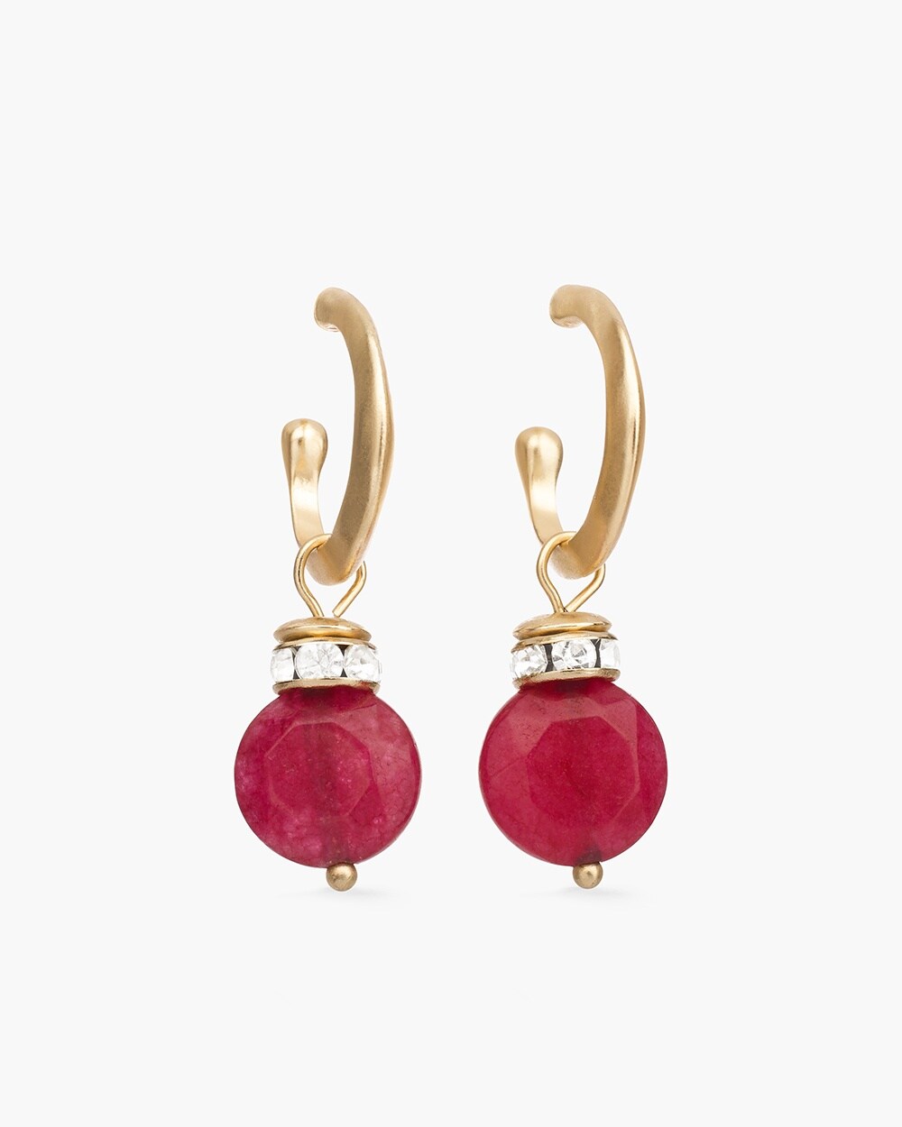 Gold-Tone and Pink Drop-Hoop Earrings