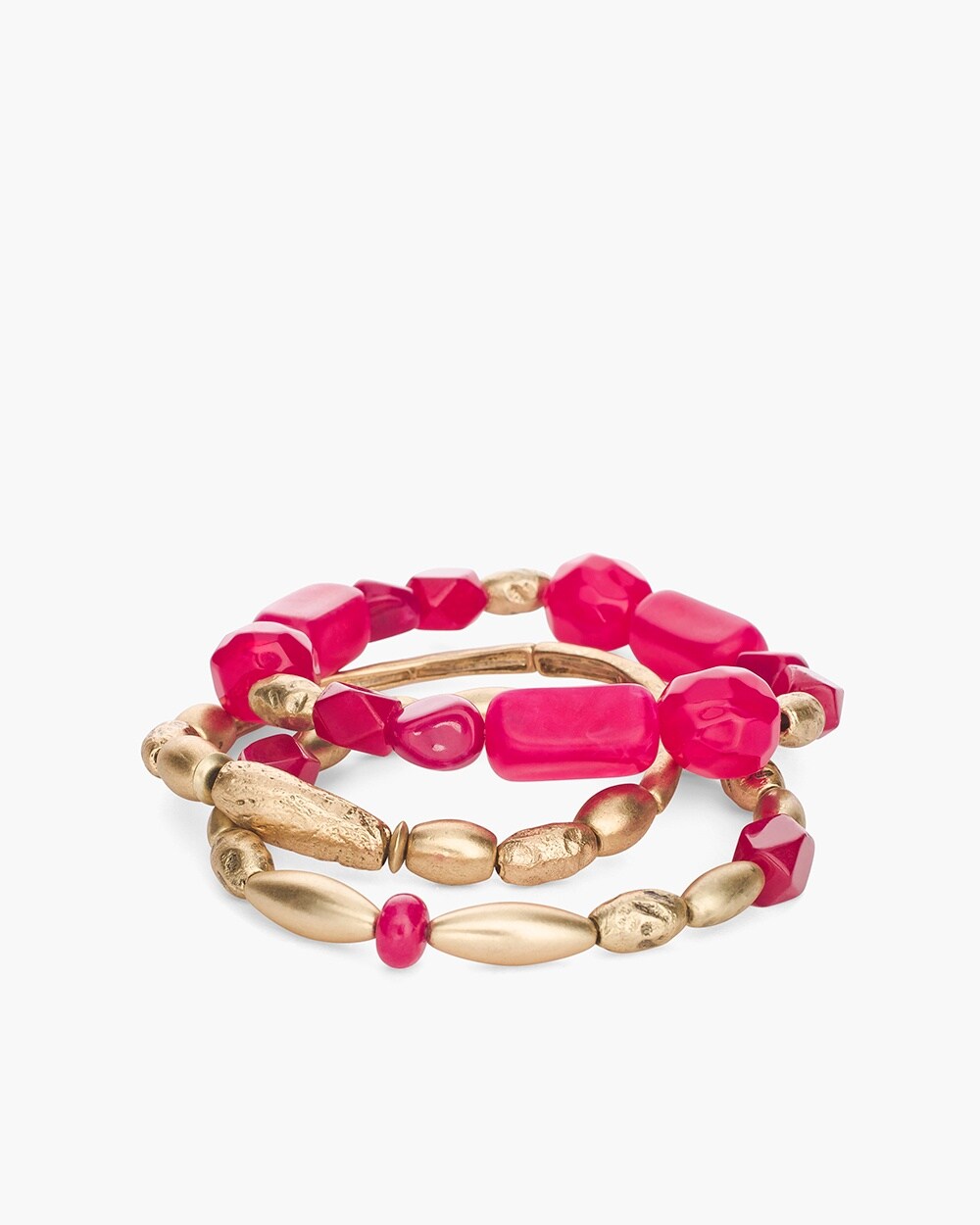 Gold-Tone and Pink Stretch Bracelet Set