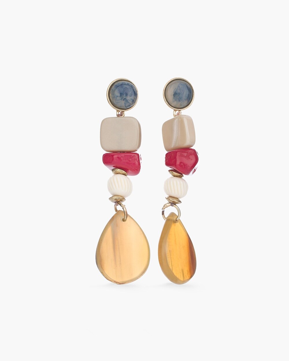 Multi-Colored Mixed-Bead Linear-Drop Earrings