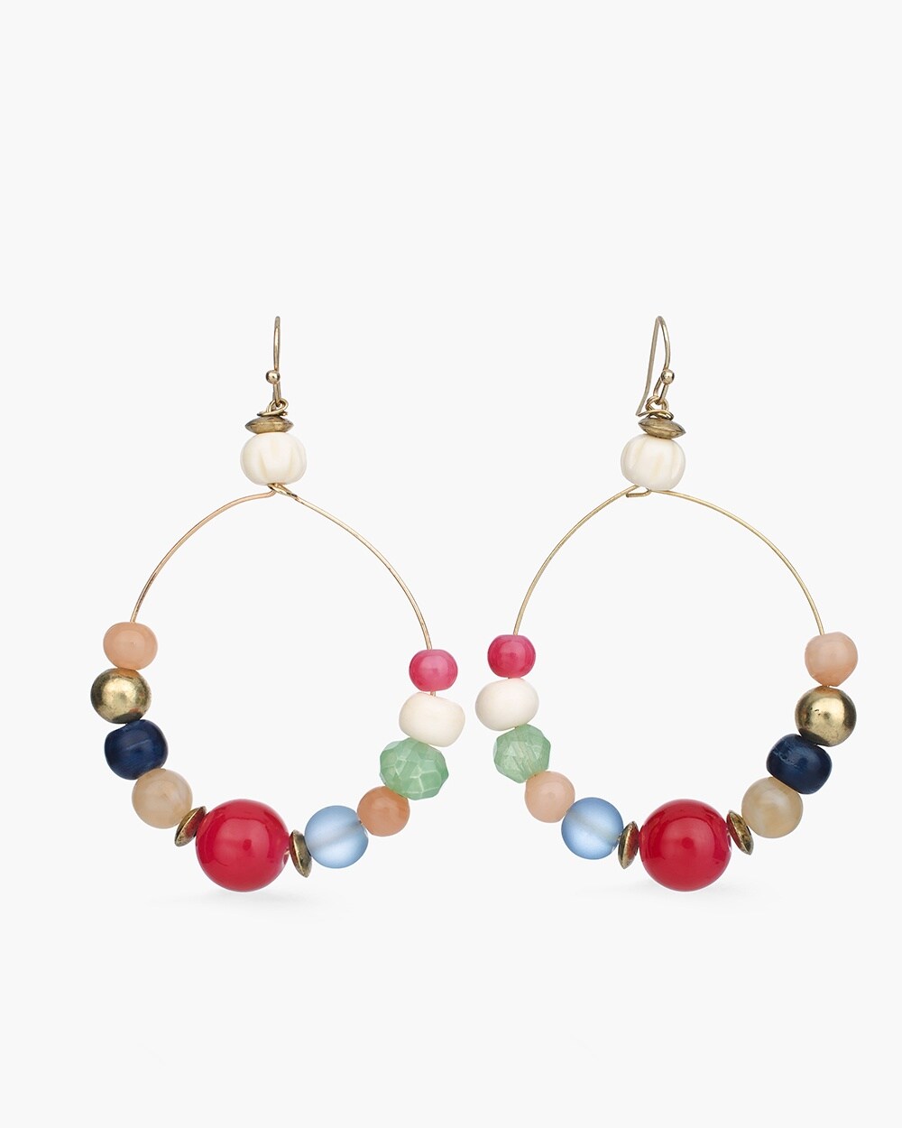 Multi-Colored Mixed-Bead Hoop Earrings