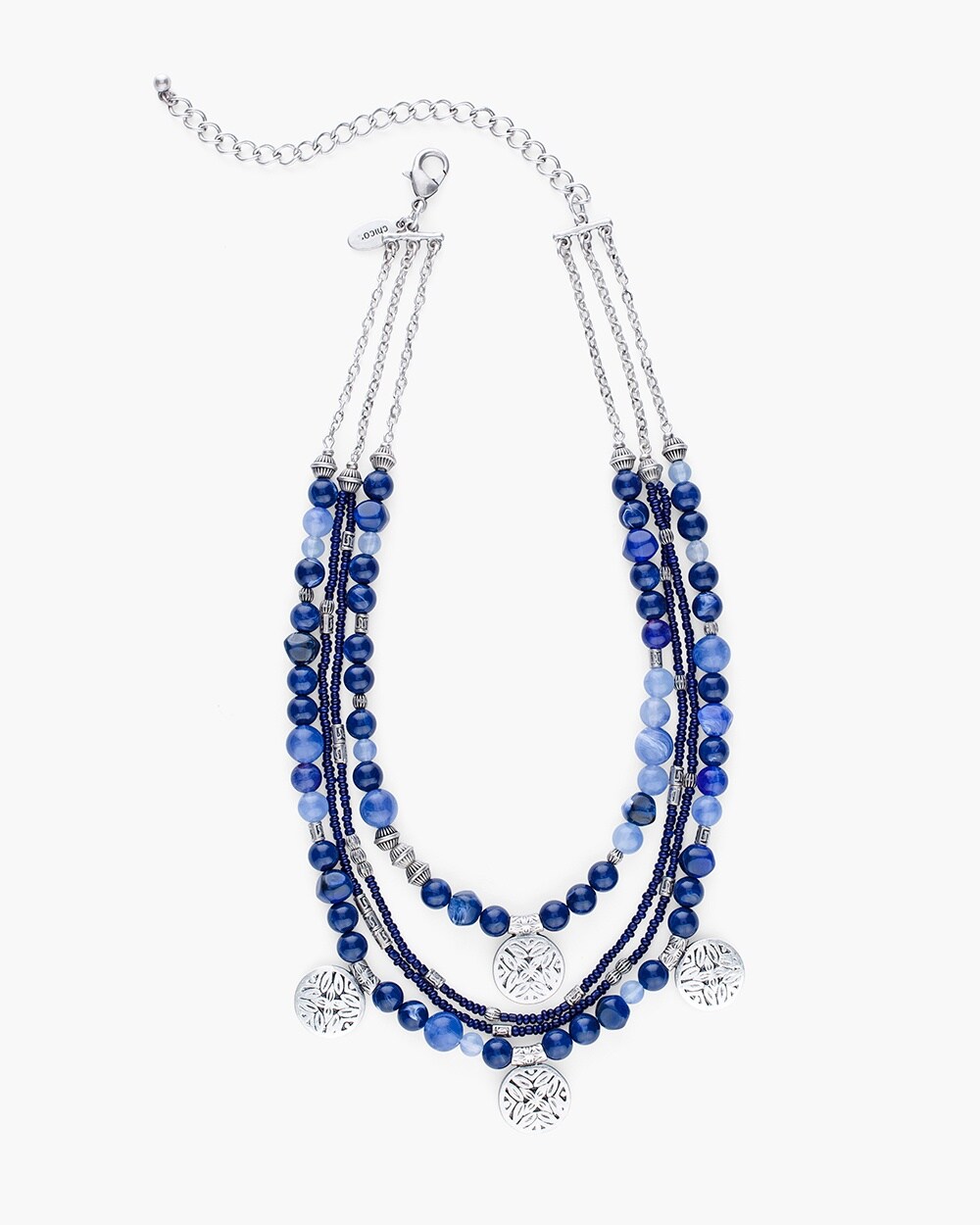 Blue Beaded Multi-Strand Charm Necklace