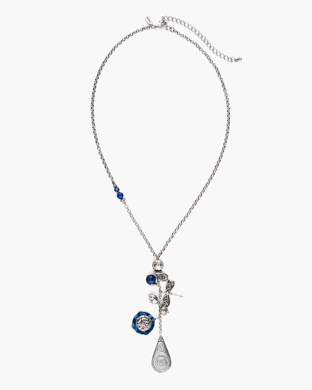 Long Blue Beaded Pendant Necklace
