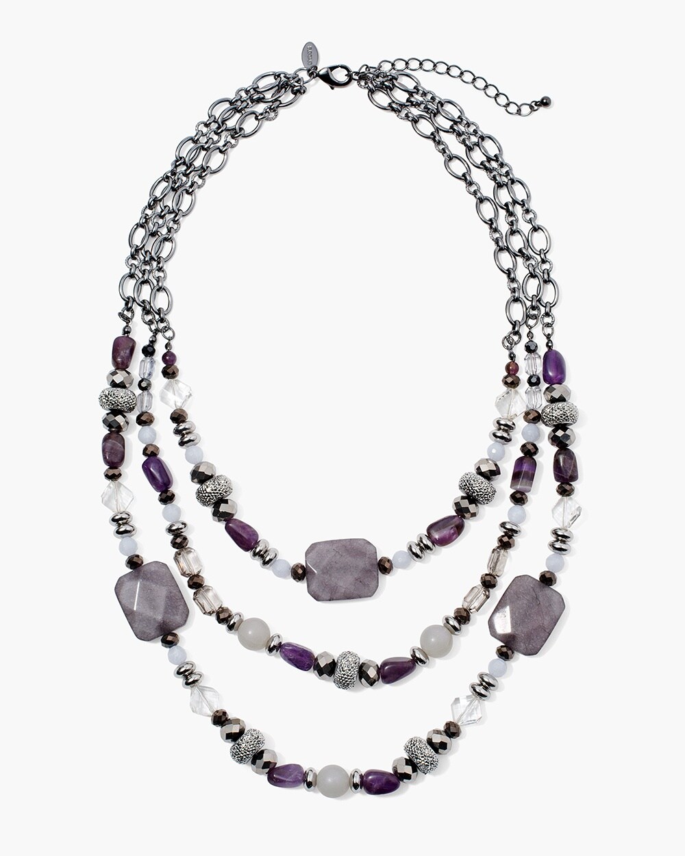 Purple and Silver-Tone Multi-Strand Necklace