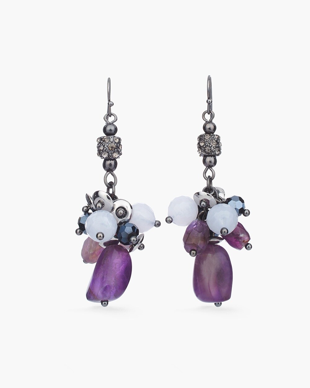 Purple and Silver-Tone Drop-Cluster Earrings