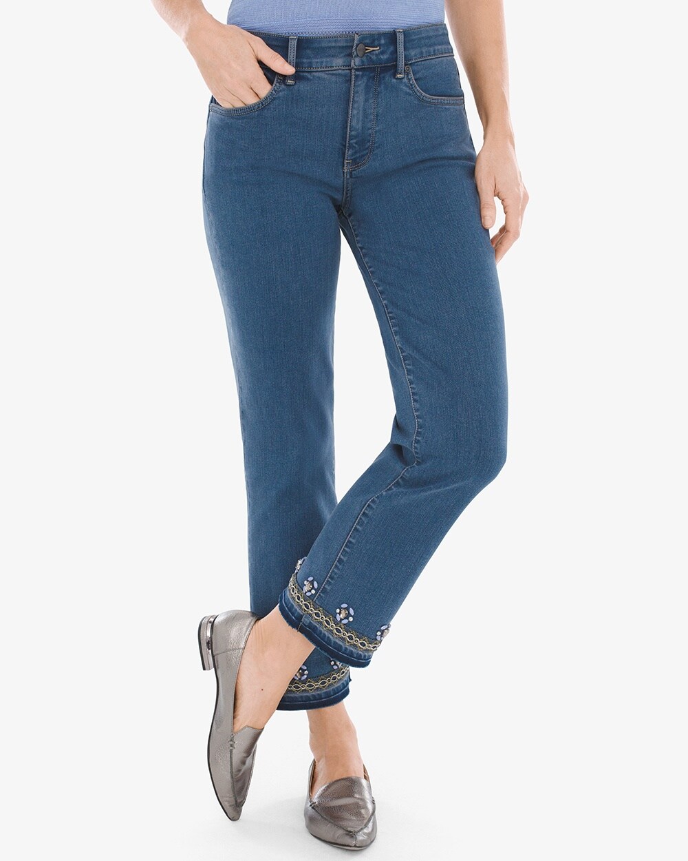 NYDJ Flawless Contour Embellished-Hem Skinny Ankle Jeans