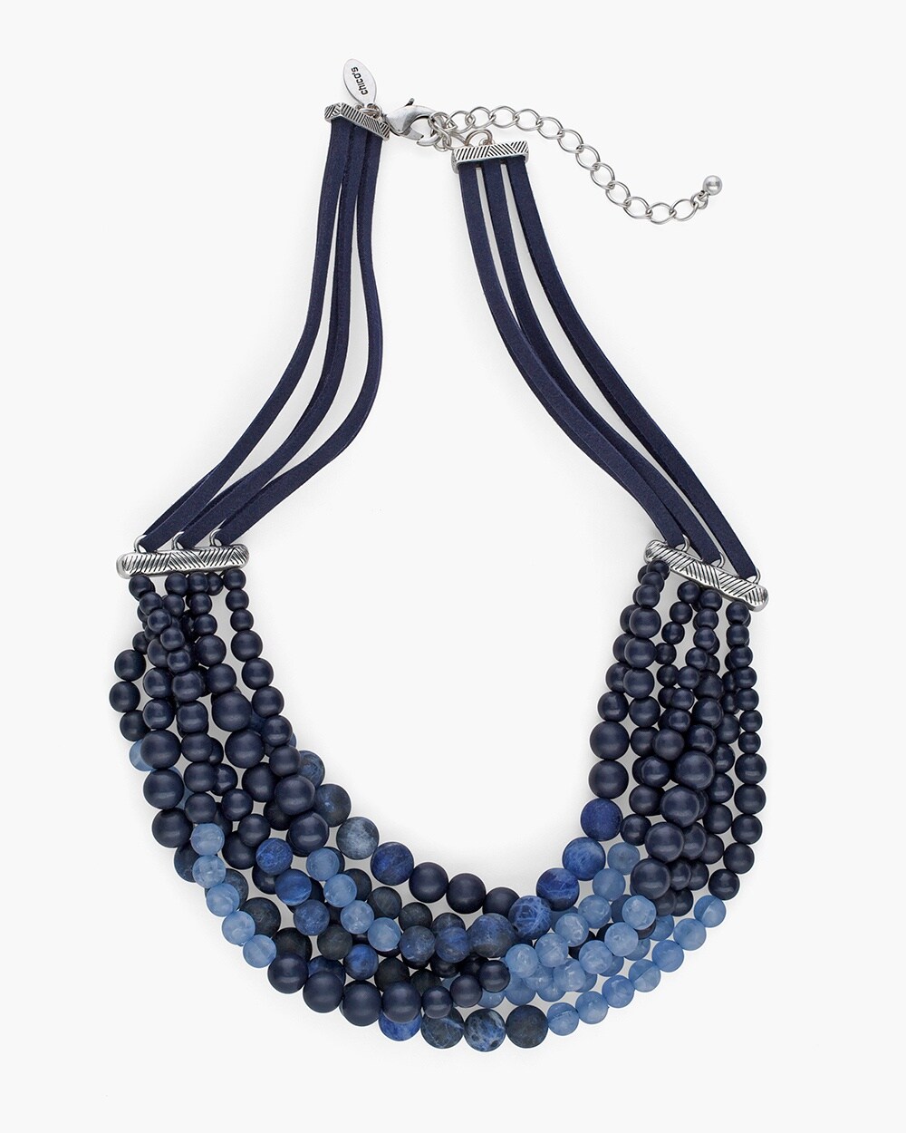 Short Blue Beaded Multi-Strand Necklace