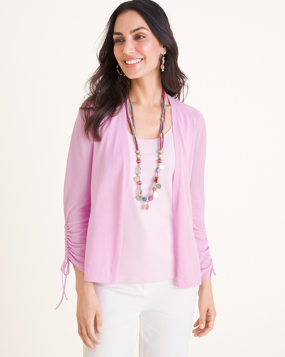 Ruched-Sleeve Cardigan