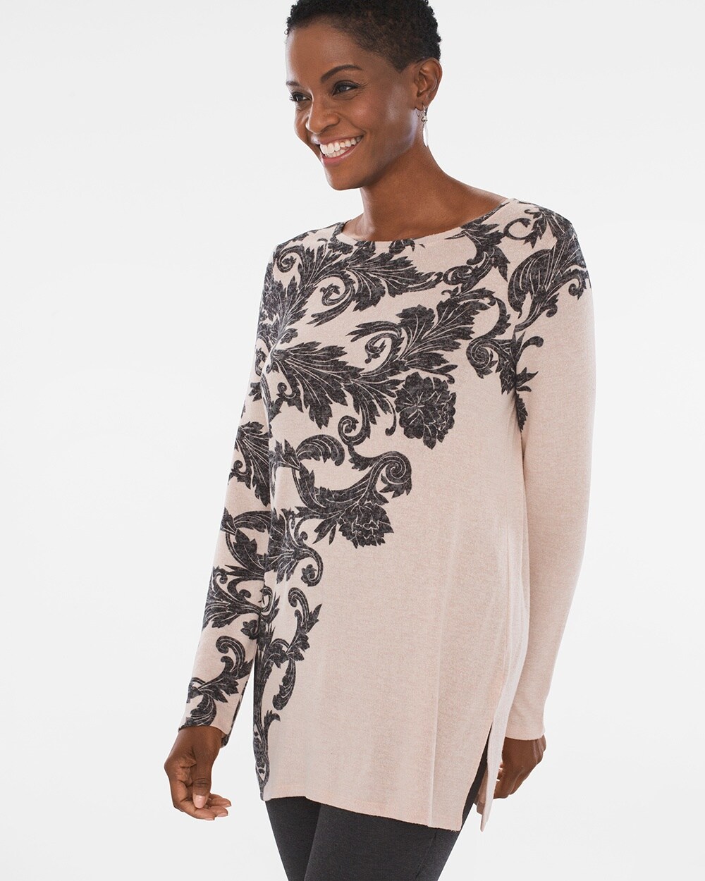 Zenergy Cozy Floral Scroll-Print Top