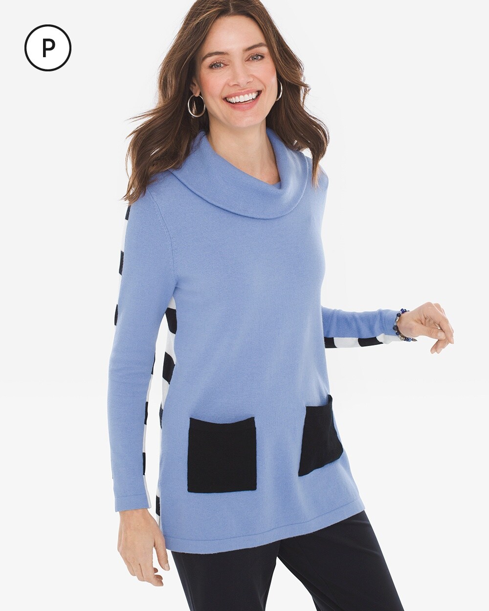 Zenergy Petite Cotton-Cashmere Stripe-Back Sweater