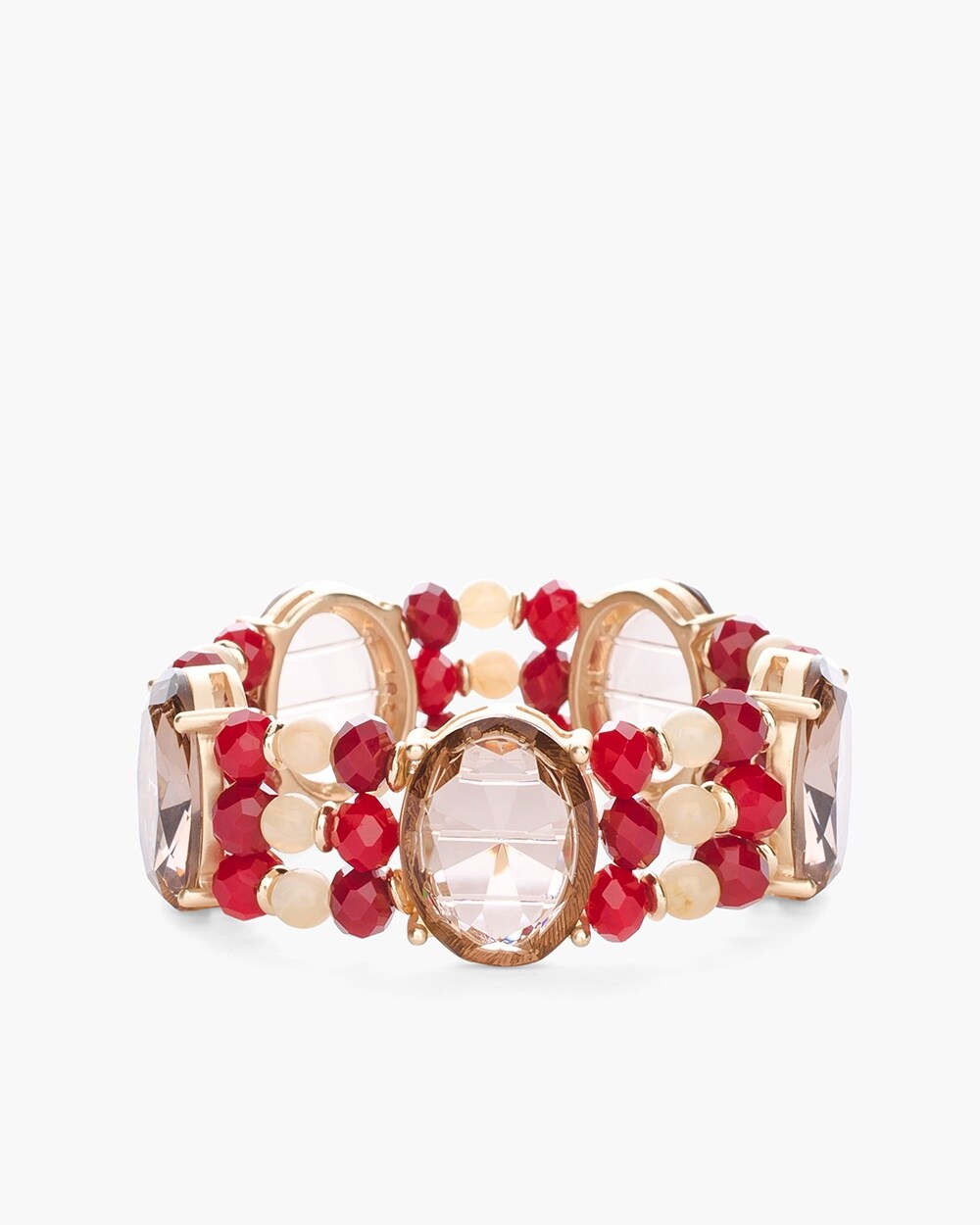 Red and Gold-Tone Stone Stretch Bracelet