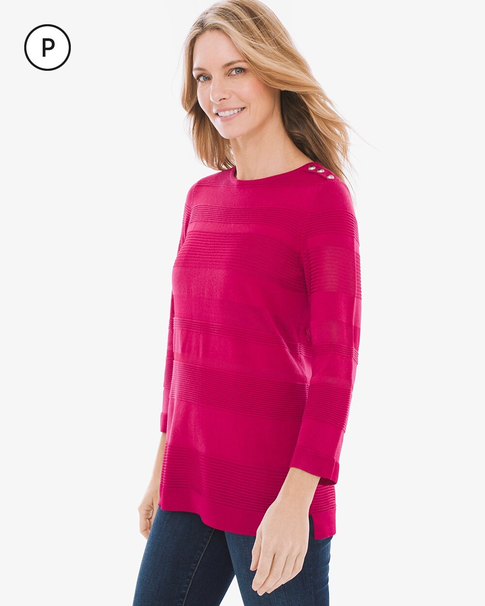 Petite Textured Striped Button-Shoulder Pullover