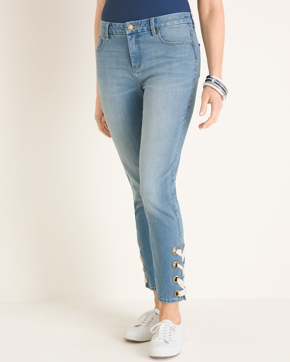 So Slimming Lace-Up Hem Girlfriend Ankle Jeans
