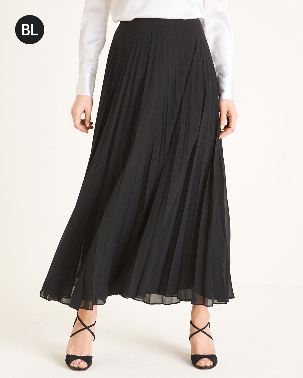 Black Label Solid Pleated Maxi Skirt