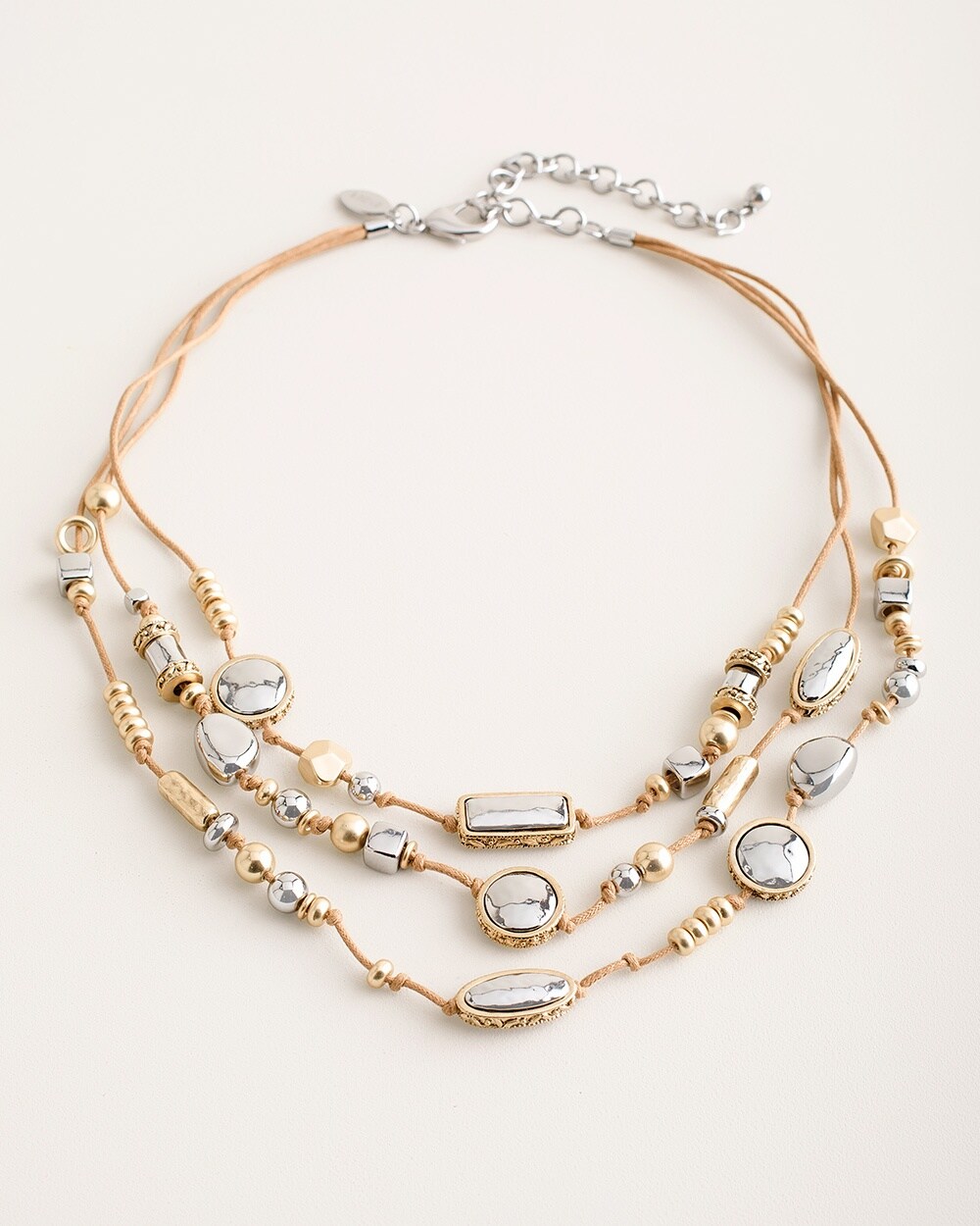 Short Mixed-Metal Cord Multi-Strand Necklace