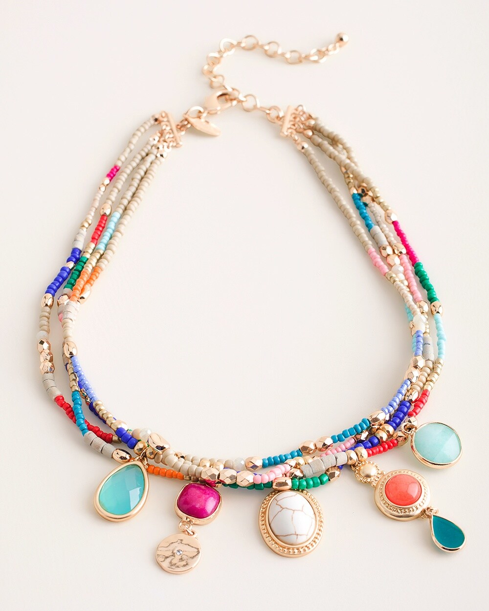 Multi-Colored Seed Bead Charm Necklace