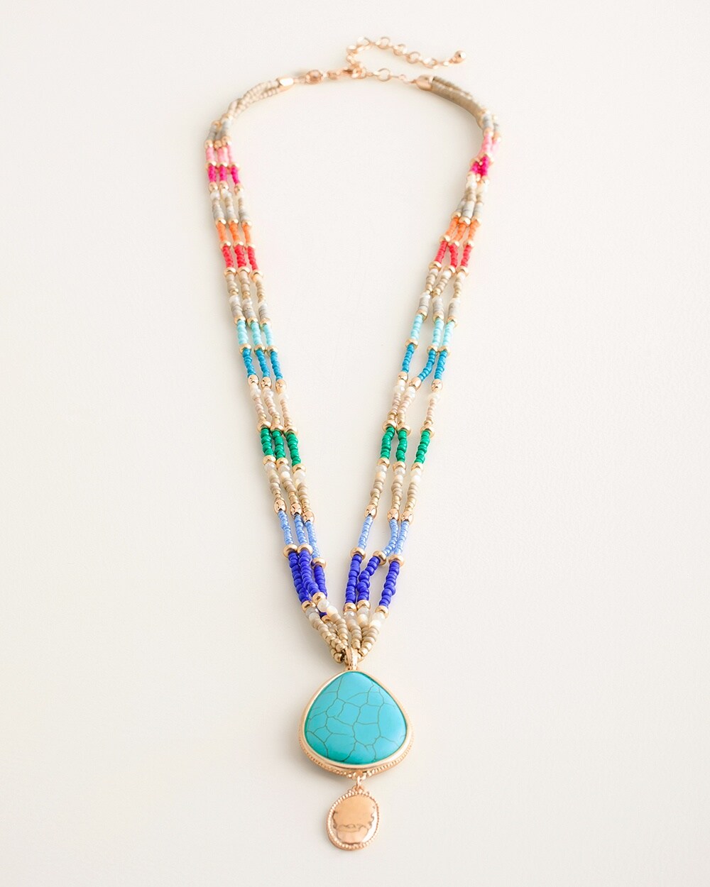 Long Multi-Colored Seed Bead Pendant Necklace