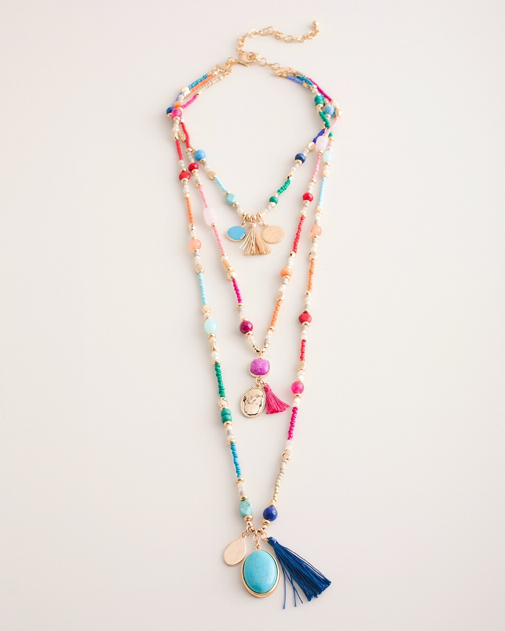 Multi-Colored Seed Bead Multi-Pendant Necklace