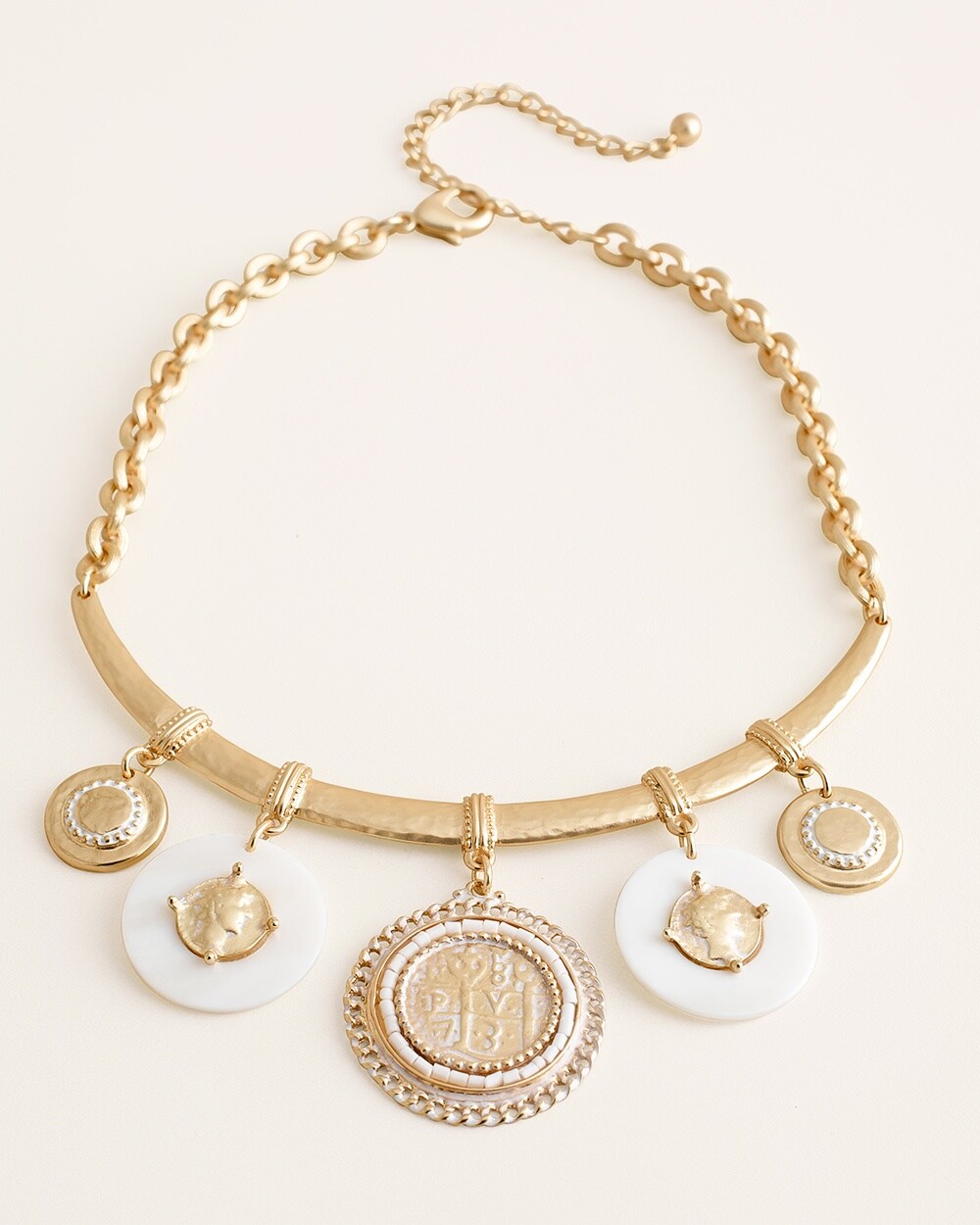 White and Gold-Tone Coin Collar Necklace