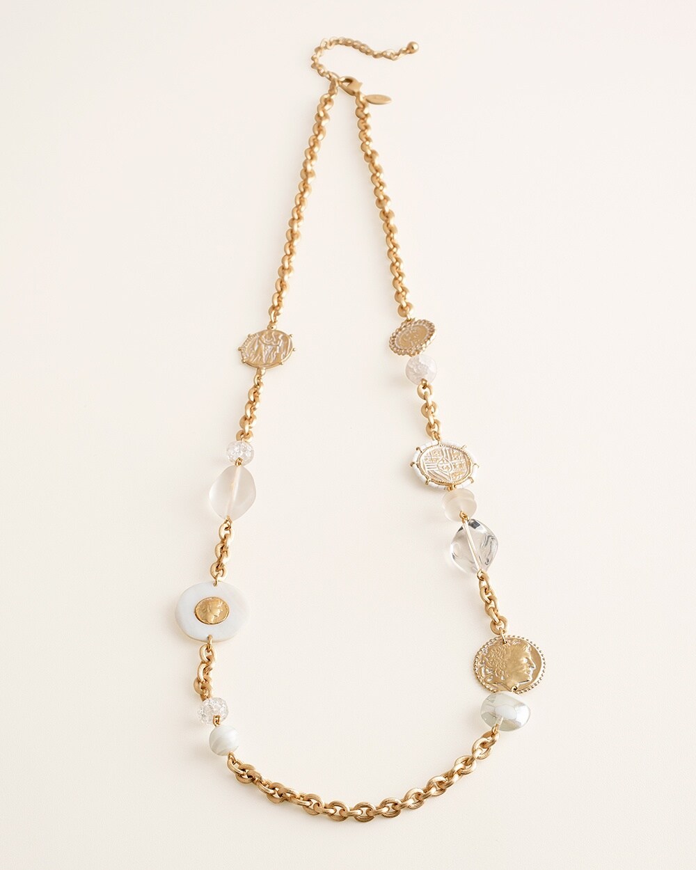 White and Gold-Tone Coin Single-Strand Necklace