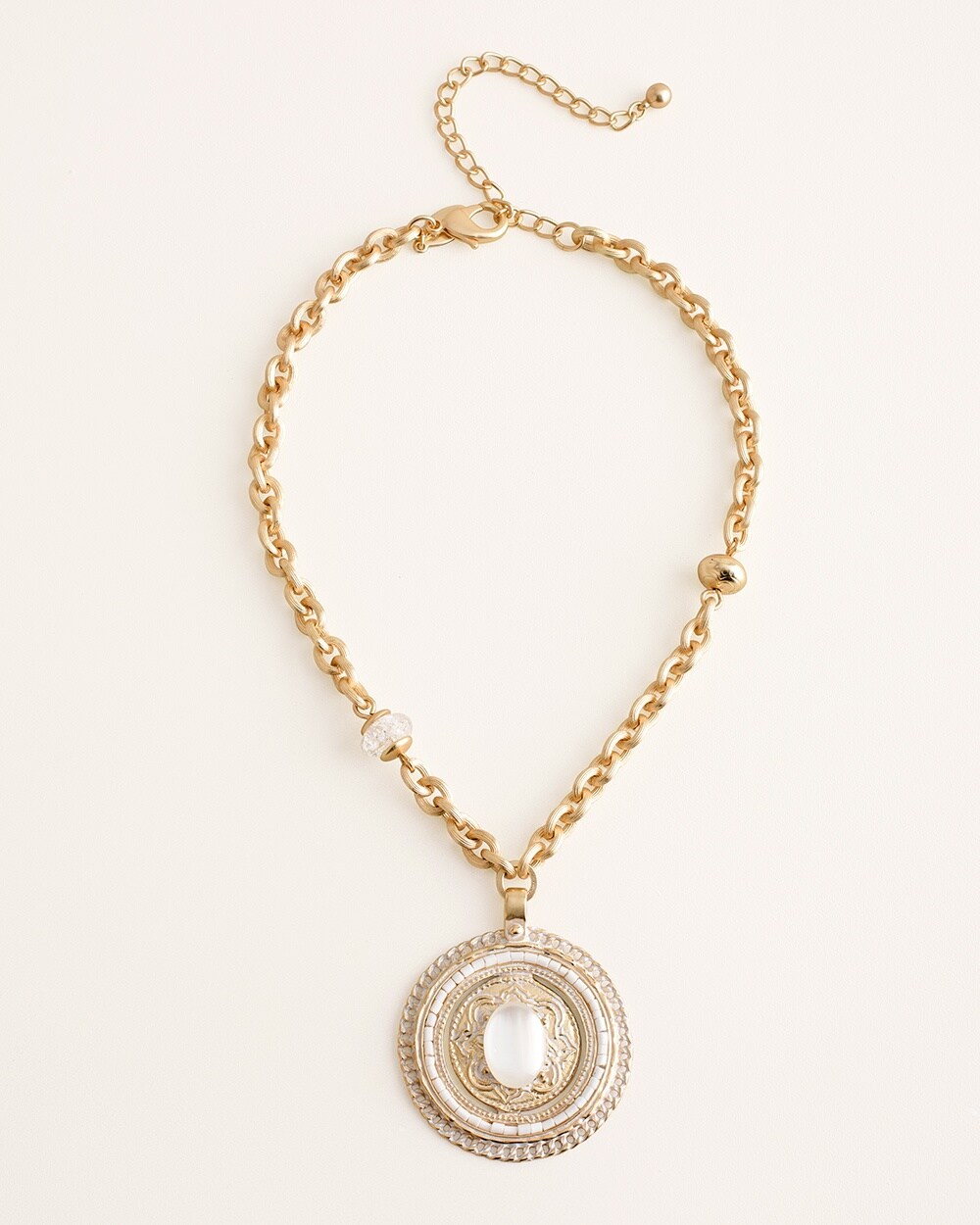 Short White and Gold-Tone Coin Pendant Necklace