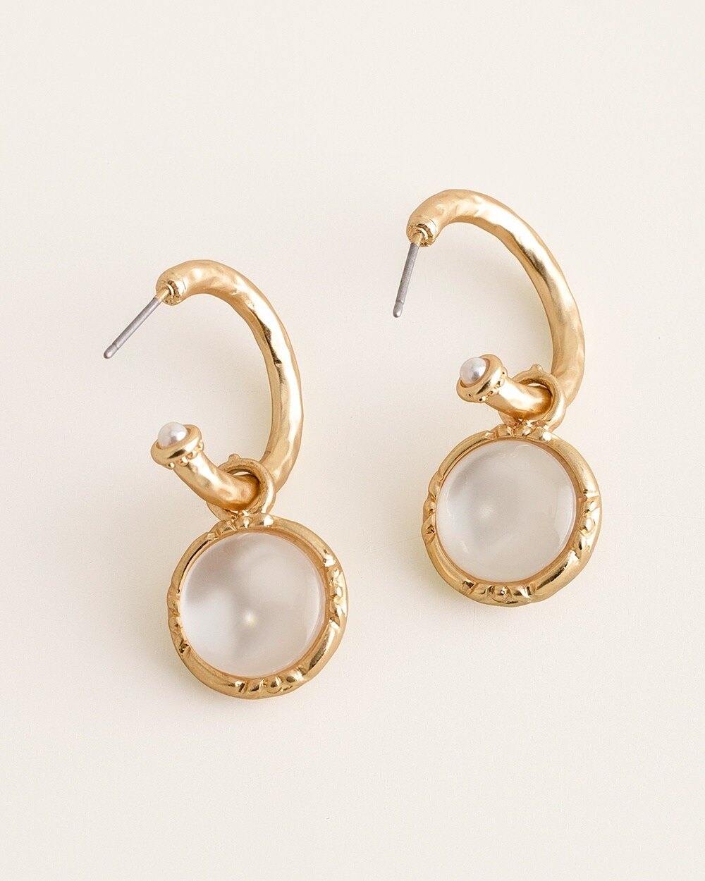 Reversible White and Gold-Tone Coin Drop-Hoop Earrings