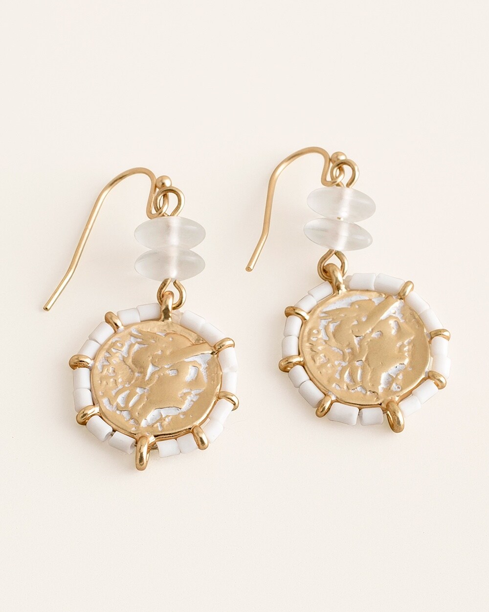 White and Gold-Tone Coin Drop Earrings
