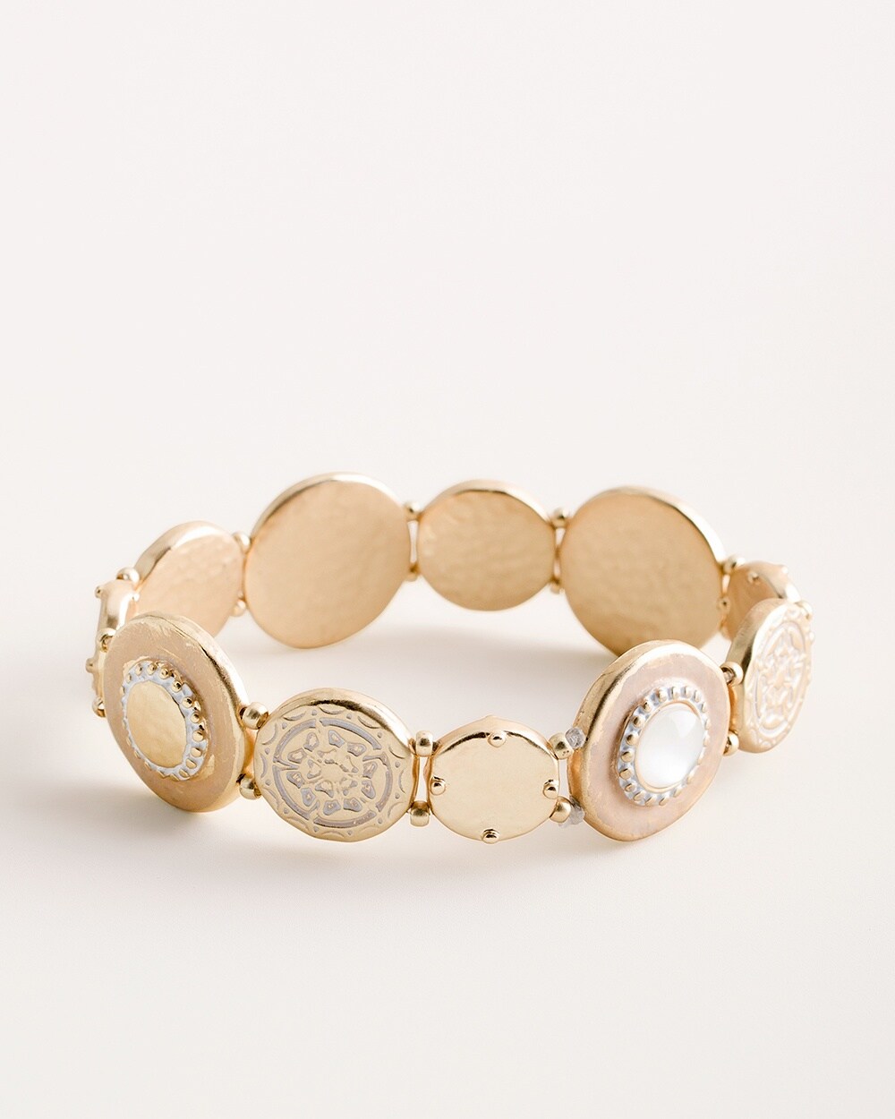 White and Gold-Tone Coin Stretch Bracelet