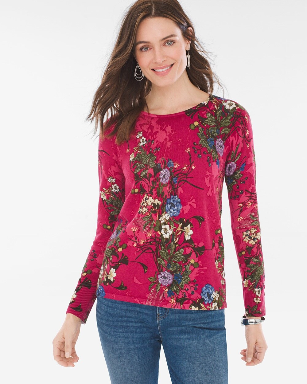 Floral Button-Sleeve Pullover