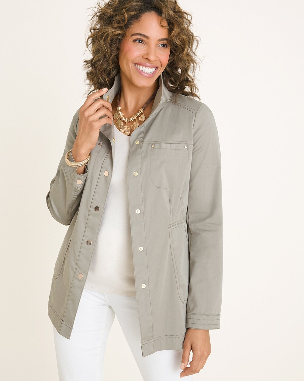 Chicos Womens Luxe Twill Utility Jacket 