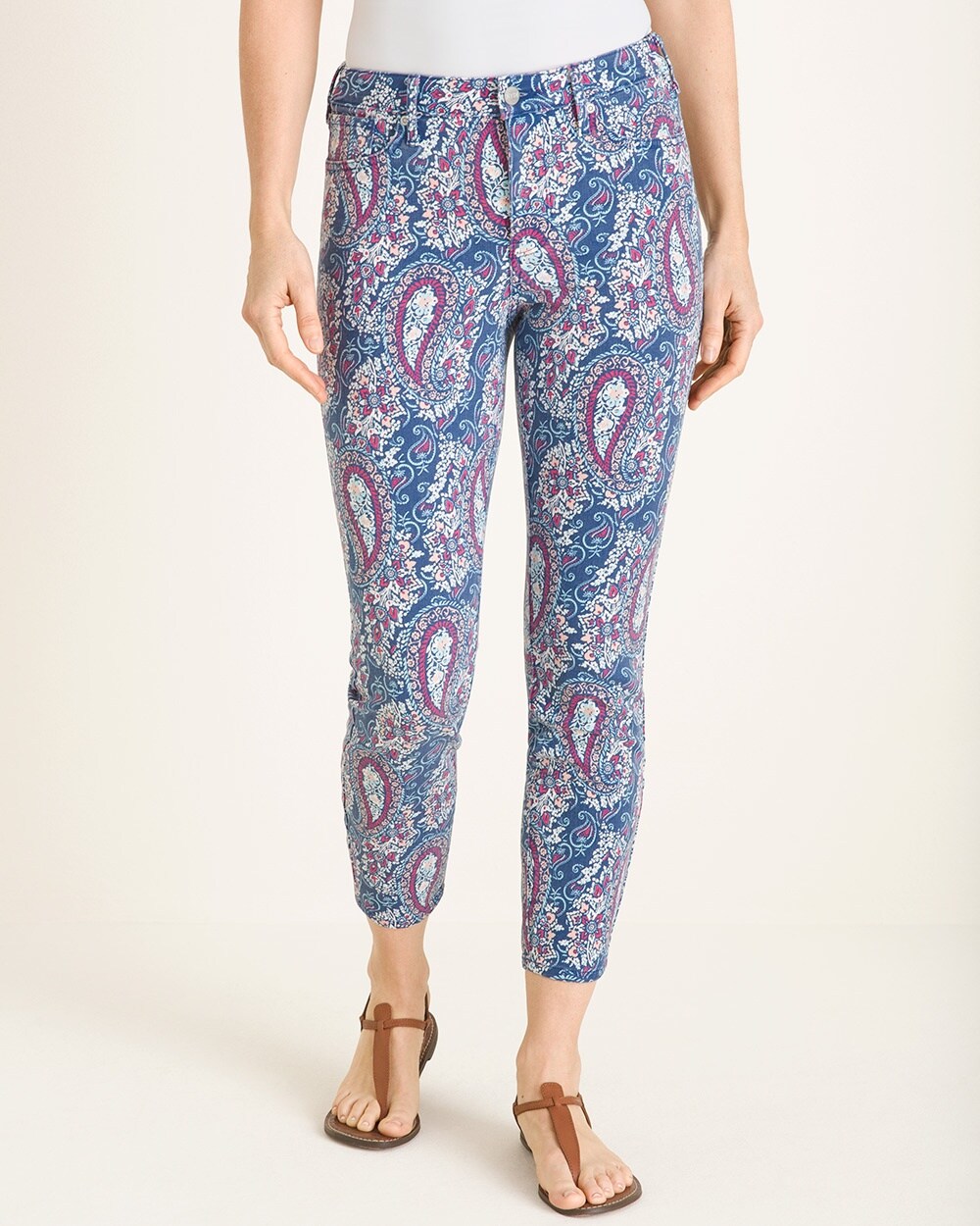 NYDJ Flawless Contour Paisley-Print Skinny Ankle Jeans