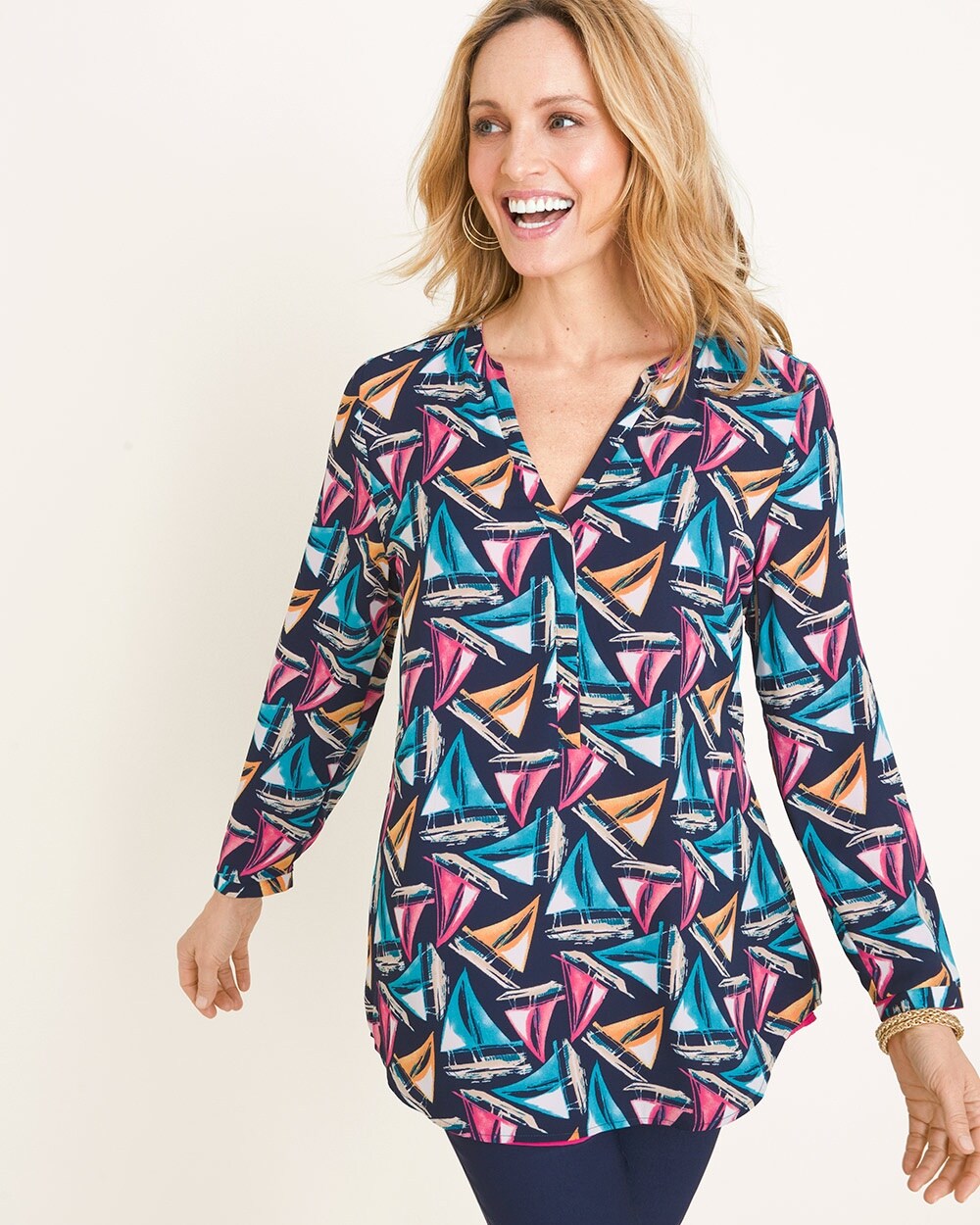 Reversible Solid to Sailboat-Print Top
